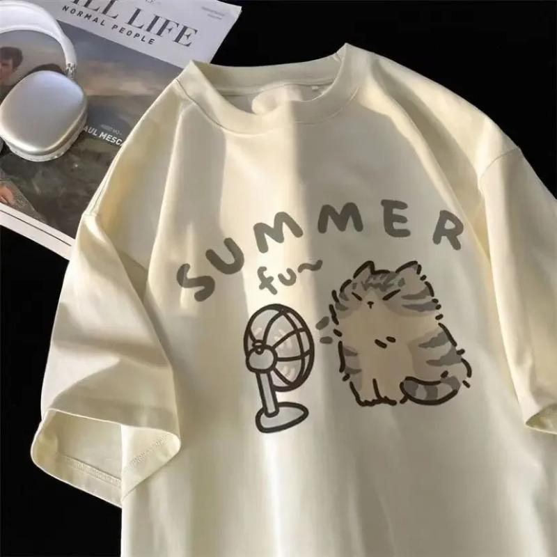 Футболка American Street Creative Blow Fan Cat Pure для мужчин и женщин, летняя свободная одежда с коротким рукавом для пар, уличная одежда INS Top Sense of Design
